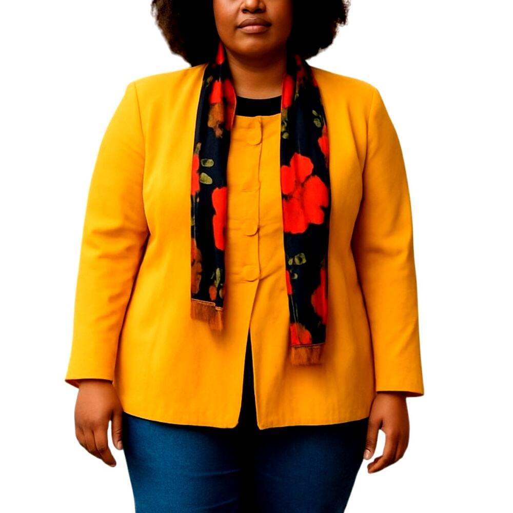 WNY 16 Bright Yellow Women's Blazer Suit Coat Jacket Top Miss Size XL With Scarf